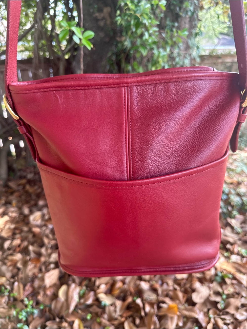 Coach  vintage burgundy  Bleecker  Crossbody Bucket Bag .